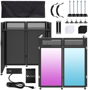 VallisCo DJ Facade Booth Table 40" x 20" - Portable Detachable DJ Booth Table Station with Computer Bracket Surface & Cable Hole, Foldable DJ Table Includes Black/White Scrims & Carry Bag for Party