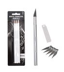 URBAN BOX 3Pcs Medium White Charcoal Pencils Graphite Drawing Painting Sketch Pencils With Detail Precision Pen Knife Sharpening Blade