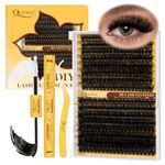 QUEWEL Lash Extension Kit 320Pcs 80D+100D Fluffy Cluster-Lashes Mix 12-18mm Thick Eyelash-Clusters Bond and Seal Lash Kit and Lash Tweezers Easy DIY at Home(80D+100D Fluffy Kit)