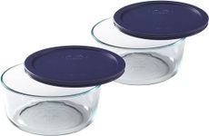 Pyrex Storage Plus 7-Cup Round Glass Food Storage Dish, Blue Cover, Pack of 2