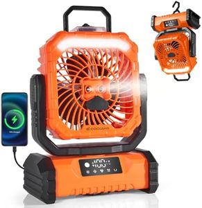Odoland Portable Misting Fan with Light, 30000mAh Rechargeable Battery Cooling Camping Fan with 2 Spray Mister, USB Tent Fans with Hook for Outdoor, Hiking, Patio, Travel, Beach, Orange