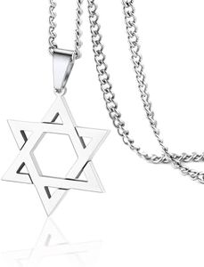 VASSAGO Collar con colgante de estrella de David Salomón de seis puntas, talismán de acero inoxidable, hexagrama judío de Israel para hombres