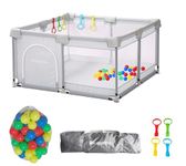 Requena Baby Playpen, Indoor/Outdoor Toddler Fence with Breathable Mesh, Extra Large Play Yard with Balls, Grey