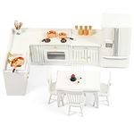 SAMCAMI Dollhouse Furniture Kitchen Set (26 pcs) - Freely Combined Kitchen Cabinets, Dining Table with Chairs, Refrigerator and Other Accessories for 1 12 Scale Miniature Dollhouse (White)