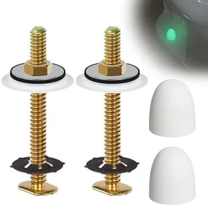 boeemi Toilet Floor Bolts and Glow in The Dark Bolt Covers Kit – 2 Pack Brass T-Bolts with Washers, Nuts & PLA Caps – Universal Toilet Mounting Kit for Decorative Installation