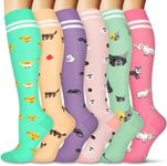 FULLSOFT 6 Pairs Compression Socks for Women and Men, 15-20 mmHg Support Knee High Socks for Nurses,Athletic,Flying(6 Pairs Animal,Small-Medium)