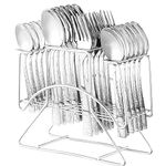 Amazon Brand - Solimo 25 Piece Cutlery Set with Stand | 6 Tea Spoons, 6 Snack Spoons, 6 Spoons & 6 Forks | Hammered Finish