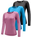 Boyzn Women's 3 Pack Long Sleeve Workout Running Shirts, UPF 50+ Sun Protection Shirts, Athletic Exercise Gym Yoga T-Shirts Black/Blue/Pink 3P04-L