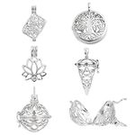 SUNNYCLUE 10Pcs 5 Styles Cage Charms Brass Locket Charms Stone Holder Necklace Silver Hollow Spiral Bead Cages Lotus Tree of Life Charms for Jewelry Making Charms Women Adults DIY Necklaces Crafts