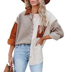 wkwmrpet Womens Corduroy Button Down Shirts Boyfriend Long Sleeve Oversized Jacket Tops Orange and Beige