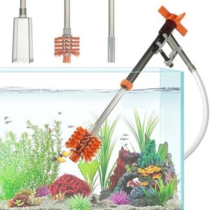 aqmglan Aquarium Siphon Vacuum Cleaner with 3 Interchangeable Heads, Multi-Angle Scrub Brush, Sand Cleaning Head, and Mesh Head for Efficient Tank Cleaning