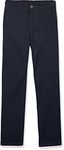 IZOD Boys' School Uniform Twill Khaki Pants, Flat Front & Comfortable Waistband, Navy, 8 Slim