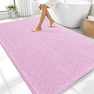 OLANLY Large Bathroom Rugs 70x46, Extra Soft Absorbent Chenille Bath Rugs, Rubber Backing Quick Dry, Machine Washable Bath Mats for Bathroom Floor, Tub and Shower, Home Decor Accessories, Pink
