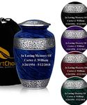 SmartChoice Cremation Urn for Human Ashes (Adult) - Memorial Funeral Vase with Secure Lid - Elegant Blue Handcrafted Large Metal Urn