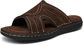 Jousen Men's Leather Sandals Arch Support Slide Outdoor Retro Fisherman Sandals For Men, Amy2004-dark Brown, 10