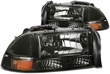 DNA MOTORING Pair Headlights Compatible with 97-04 Dodge Dakota / 98-03 Durango, Driver & Passenger Side, Smoke/Amber, HL-OH-DD974P-SM-AM