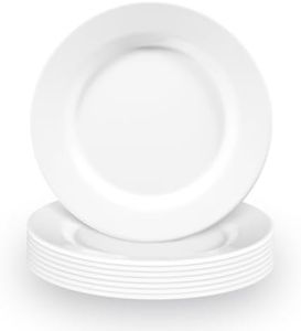 Iridety 10-Inch White Dinner Plate Set, Indoor/Outdoor Fruit/Dessert/Salad Plate, Dinnerware, Dinnerware Set, Lead-Free, Microwave Safe, Dishwasher Safe - 8-Piece Set (Disc)