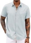 COOFANDY Men's Short Sleeve Beach Shirt Casual Shirts Button Up Summer Shirt Light Blue