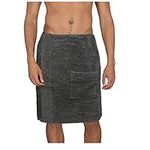 JEMIDI Terry Sauna Sarong Kilt - 100% Cotton Kilt Towel for Men with Pocket - Mens Wearable Towelling Wrap Around Kilts For Shower Bath Gym Sauna - One Size Fits All - Anthracite