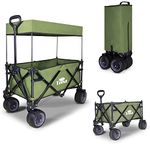 TMZ Collapsible Folding Wagon Cart, Outdoor Utility Garden Cart, Heavy Duty Camping Wagon with Big Wheels，Foldable Wagon for Sports, Shopping, Fishing and Beach-Green