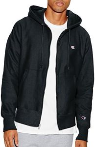 Champion, Reverse Weave, Sweatshirt, Fleece Zip-Up Hoodie for Men, Black Left Chest C, 3X-Large