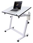 Isomars Engineered Wood Standing Table Multipurpose Laptop Study Desk Drawing Table, Caster Lockable Wheels Height And Angle Work From Home, Office, Bedroom, Sit Stand (White, Powder Coated)