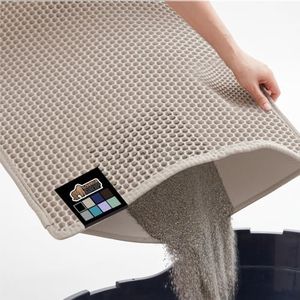 Gorilla Grip Honeycomb Cat Litter Mat, Two Layer Trapping Waste Mats, Soft On Paws, Indoor Box Supplies and Essentials, Feeding Trap, Water Resistant on Floors, 30x24 Beige