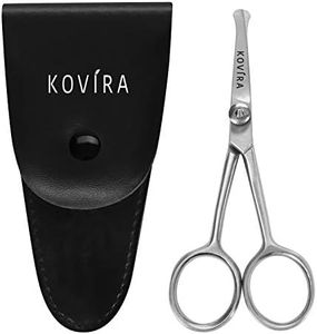 Kovira Precision Nose Hair Scissors with Adjustable Tension Screw - 10.16cm/4 Inch Overall Length - Rounded Safety Scissors for Trimming Nasal Hair - Also for Grooming Eyebrows, Ear Hair & Beards