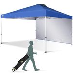 CROWN SHADES 12x12 Pop Up Canopy Tent Instant Commercial with 150D Silver Coated Fabric Including 1 Removable Sidewall, 4 Ropes, 8 Stakes, Weight Bags, STO 'N Go Bag, Blue