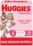 Huggies Ultra Dry Nappies Girls Size 5 (13-18kg) 128 Count - One Month Supply (Packaging May Vary)