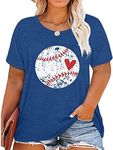 Plus Size Baseball Shirt Women Funny Baseball Graphic Tees Casual Short Sleeve Tops T-Shirts, Navy Blue, 2XL