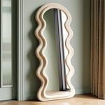 Irregular Wavy Mirrors Full Length,160x60cm,Arch Floor Standing Mirrors for Bedroom,Living room,Flannel Wrapped Wooden Frame Decorative Wall Mirror,White