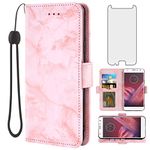 Asuwish Compatible with Moto Z2 Play Case and Tempered Glass Screen Protector Cell Card Holder Slot Kickstand Marble Wallet Phone Cases for Motorola MotoZ2Play Droid MotoZ2 2Play Z 2 2Z Z2play Pink