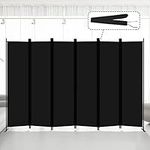 Kokorona 6 Panel Room Divider, 6FT Tall Folding Privacy Screen Wall Dividers, Portable Privacy Screen Freestanding Room Divider for Room Separation, Included - Cover Strips, Black, 305cm Lx 183cm W