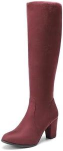 DREAM PAIRS Women's Chunky Heel Knee High and Up Boots,Size 9,BURGUNDY,MIDLEG
