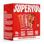 SuperYou Assorted Protein Wafer Bars (Pack of 10)|10g Protein, 3g Fiber, No Added Sugar|Yeast Fermented Protein|Energy Bars|Crunchy Wafer Bar|100% Vegetarian|No Palm Oil|400g