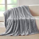 Whale Flotilla Flannel Fleece Throw Blanket for Couch, Soft Fluffy Velvet Sofa Blanket with Decorative Chevron Pattern for All Season, Warm and Lightweight, 50x60 Inch, Silver Grey