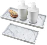 2 Packs Silicone Vanity Tray, Large & Small Bathroom Trays for Counter, Dish Soap Holder for Kitchen Sink, Rectangle Perfume Key Toilet Dresser Organizer Tray Decor (Marble)