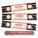 Satya Nag Champa Cinnamon Incense Sticks | 3 pack | with SAMASIA incense sticks holder | Used for Aromatherapy, Spa, Yoga, Weddings, Meditation, Healing, Positivity and Relaxation