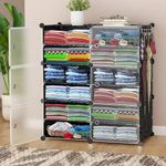 EXVITO Collapsible Wardrobe, 12-Shelf 6-Door Clothes Organizer for Cupboard, Organizer for Clothes Foldable and Stackable Personal Organizer for Clothes DIY Plastic Organizer -Black