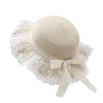 Kids Girls Bowknot Floppy Hats Anti-UV Sun Protection Roll Up Straw Sun Hats Summer Lace Tulle Shopping Fishing Travel Beach Hat Cap Topee Fisherman Hat for 3-6 Yrs