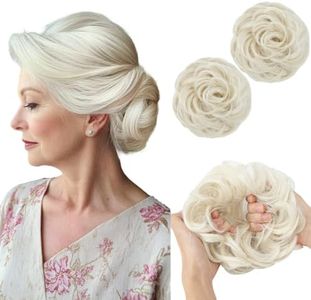 SARLA 2PCS Messy Hair Bun Hair Pieces Wavy Curly Synthetic Updo Fake Scrunchies Ponytail Extension for Women Platin Blonde