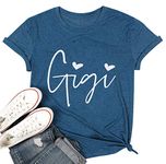 Gigi Shirts for Grandma Women Gigi Heart Graphic Tshirts Tops Letter Printed Short Sleeve Mimi Tees Shirt, Blue, Medium