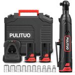 PULITUO 12V Electric Ratchet Wrench Kit 3/8",Cordless Ratchet Wrench 50N.m, 0-300 RPM with 2 x 2.0Ah Lithium-Ion Batteries and 60-MiSockets,Variable Speedn Fast Charge, Power Ratchet,10 sockets