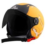 Steelbird Kid's Skip Toad Open Face ISI Certified High Impact Resistant Thermoplastic Shell Helmet (Matt Black Moon Yellow with Smoke Visor, X-Small 540 mm)