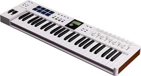 Arturia KeyLab Essential 49 mk3 MIDI Controller with 49 Velocity-Sensitive keys, 9 Encoders, 9 Sliders, 8 RGB Pads - USB-C, Midi Out, LCD Screen, Bundled Software and DAW Integration - White