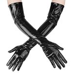 Luwint Long Black Leather Gloves, Women Shiny Latex Gloves for Costume Dress Opera Party (Plus Size)