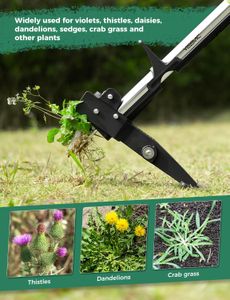 YISSVIC Stand-Up Weed Puller – Stainless Steel 4-Claw, Telescopic Root Remover, Adjustable Non-Slip Handle, Green