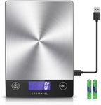 CROWNFUL Food Scale, Rechargeable 304 Stainless Steel Digital Kitchen Scale Upto 33lb Weight Grams and Ounces with LCD Display and Type-C Charging for Baking and Cooking