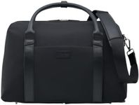 Wool & Oak Duffle Suitcase – Full-Grain Leather Travel Bag with Clamshell Opening, 33 L Capacity, Trolley Sleeve & 16″ Laptop Pocket – “DS Carry” Personal-Item Size - Nylon - Jet Black